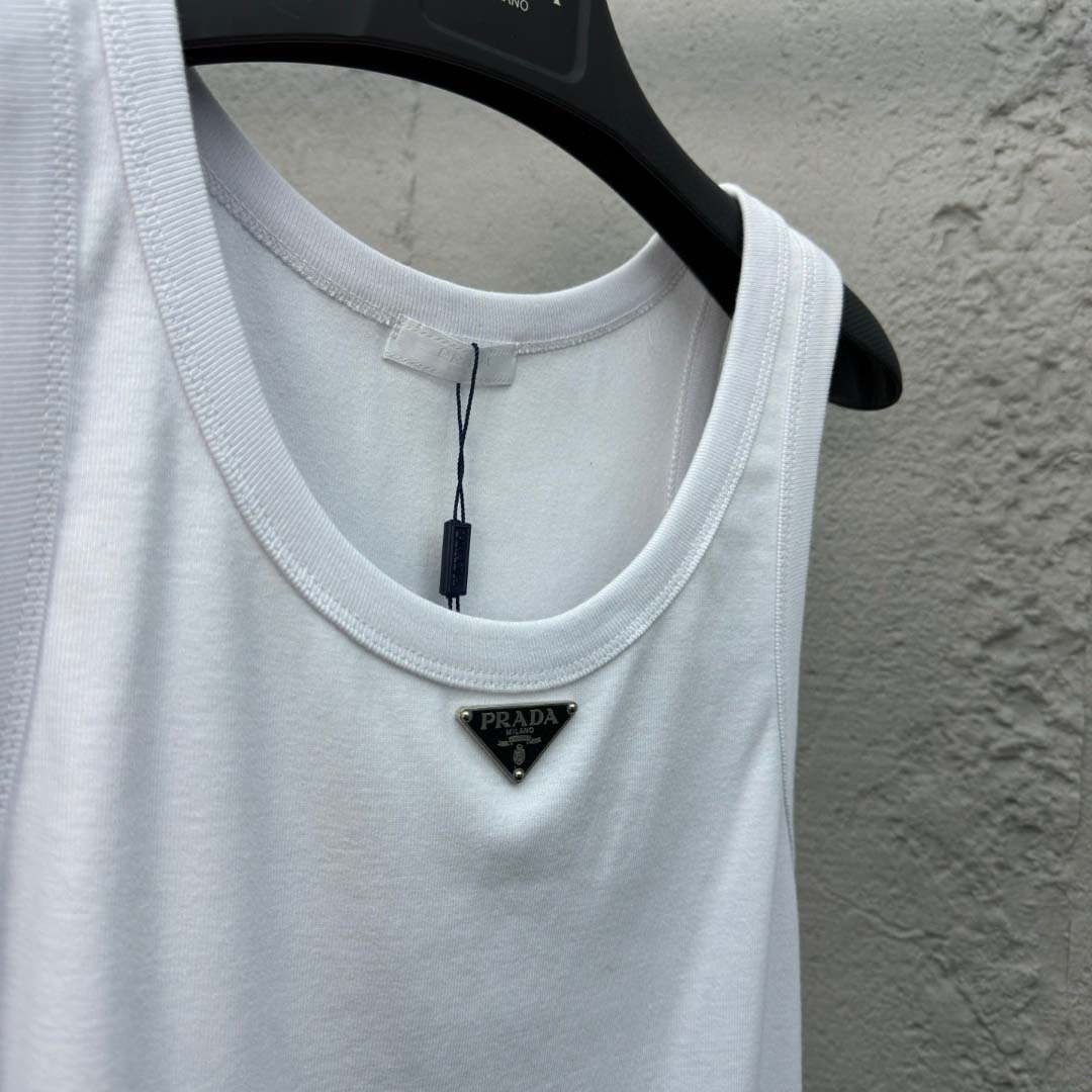 Prada Cotton Tank Top With Enamel Logo - PerfectKickZ