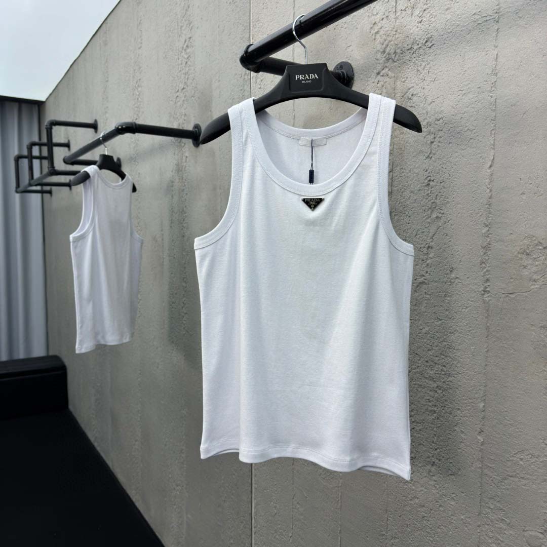 Prada Cotton Tank Top With Enamel Logo - PerfectKickZ