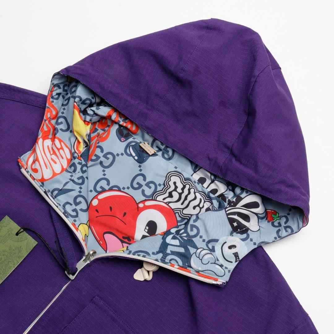 Gucci Reversible Cotton Ripstop Jacket In Purple - PerfectKickZ