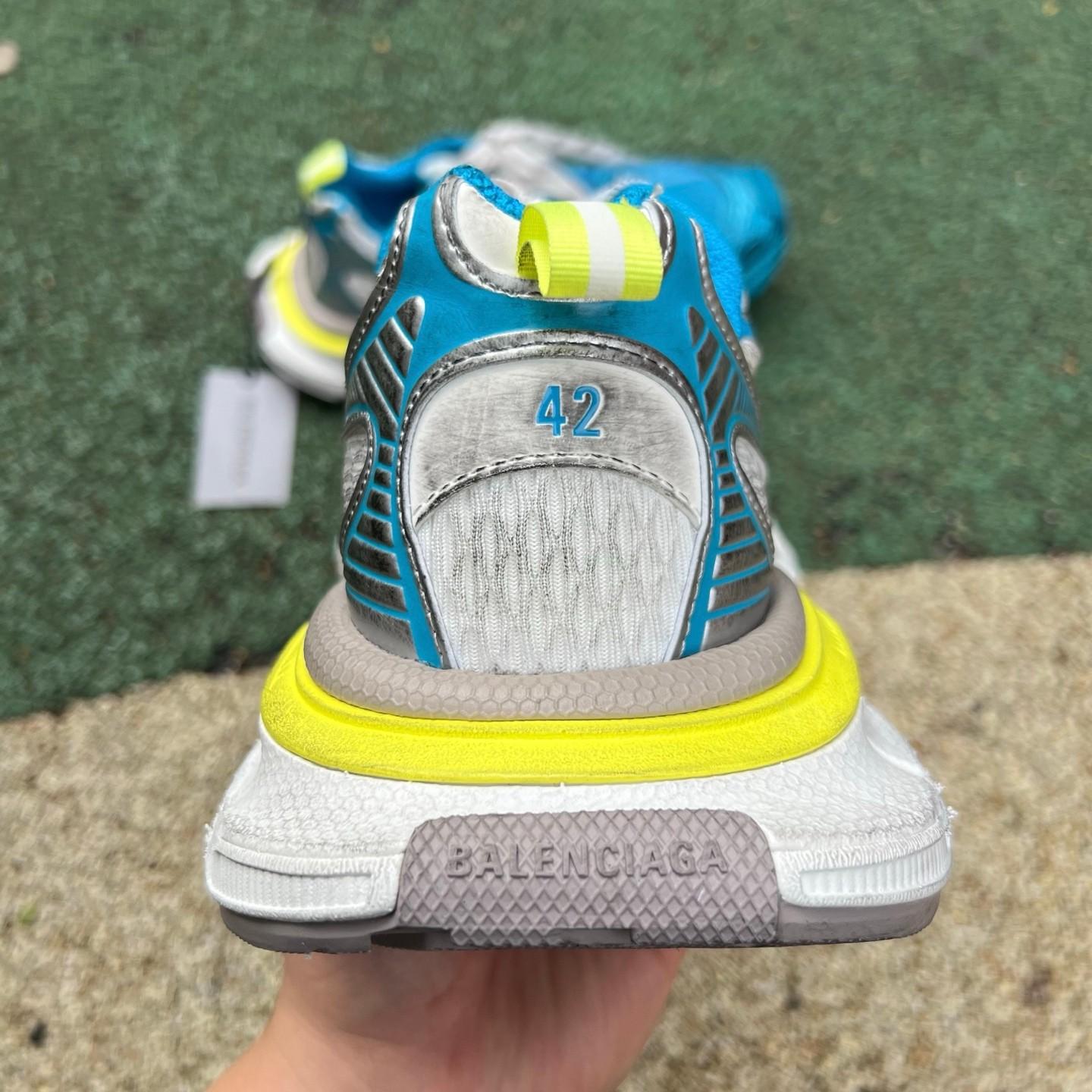Balenciaga 3XL Toe Spray Sneaker In white, blue and yellow - PerfectKickZ