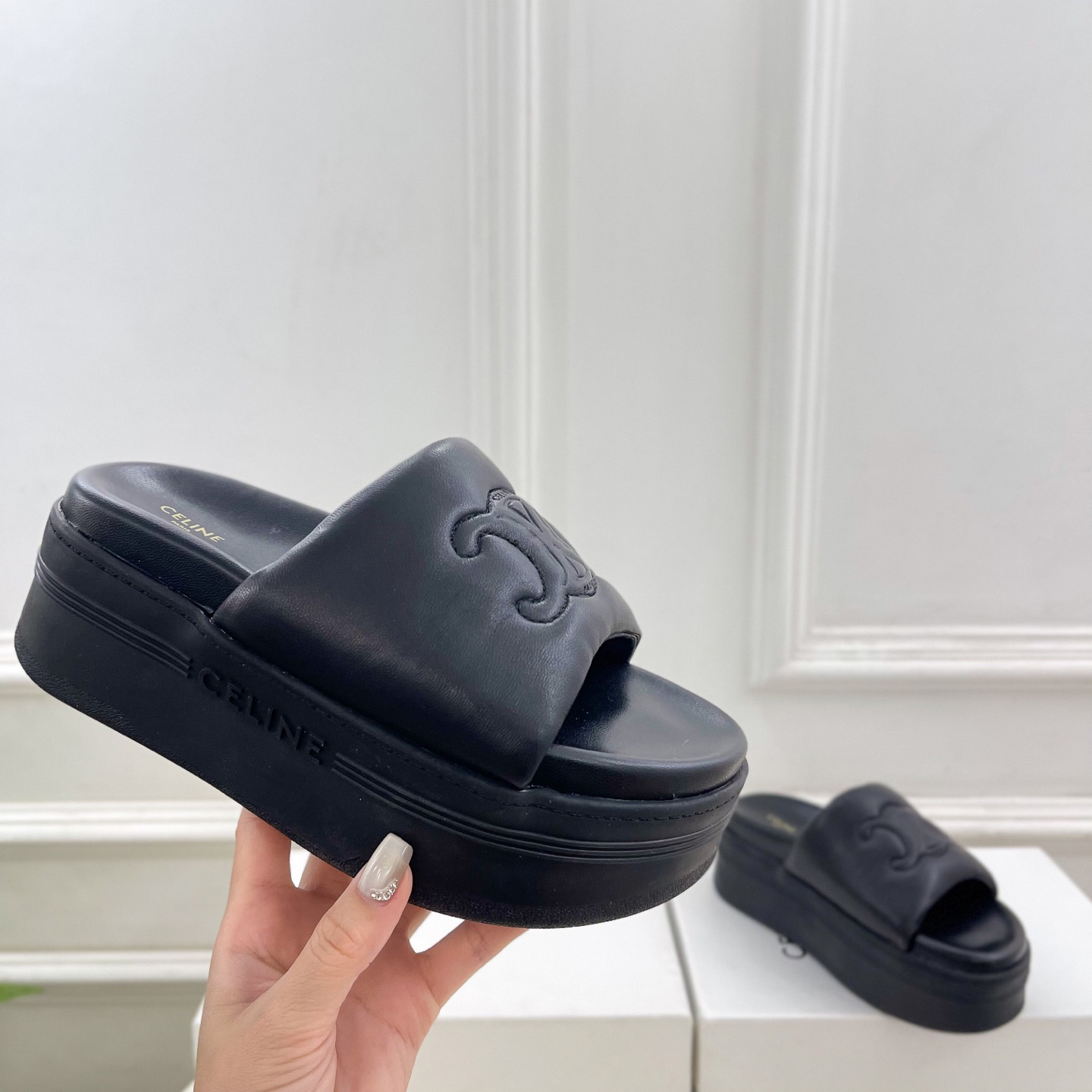 Celine Block Slide With Triomphe In Lambskin - PerfectKickZ
