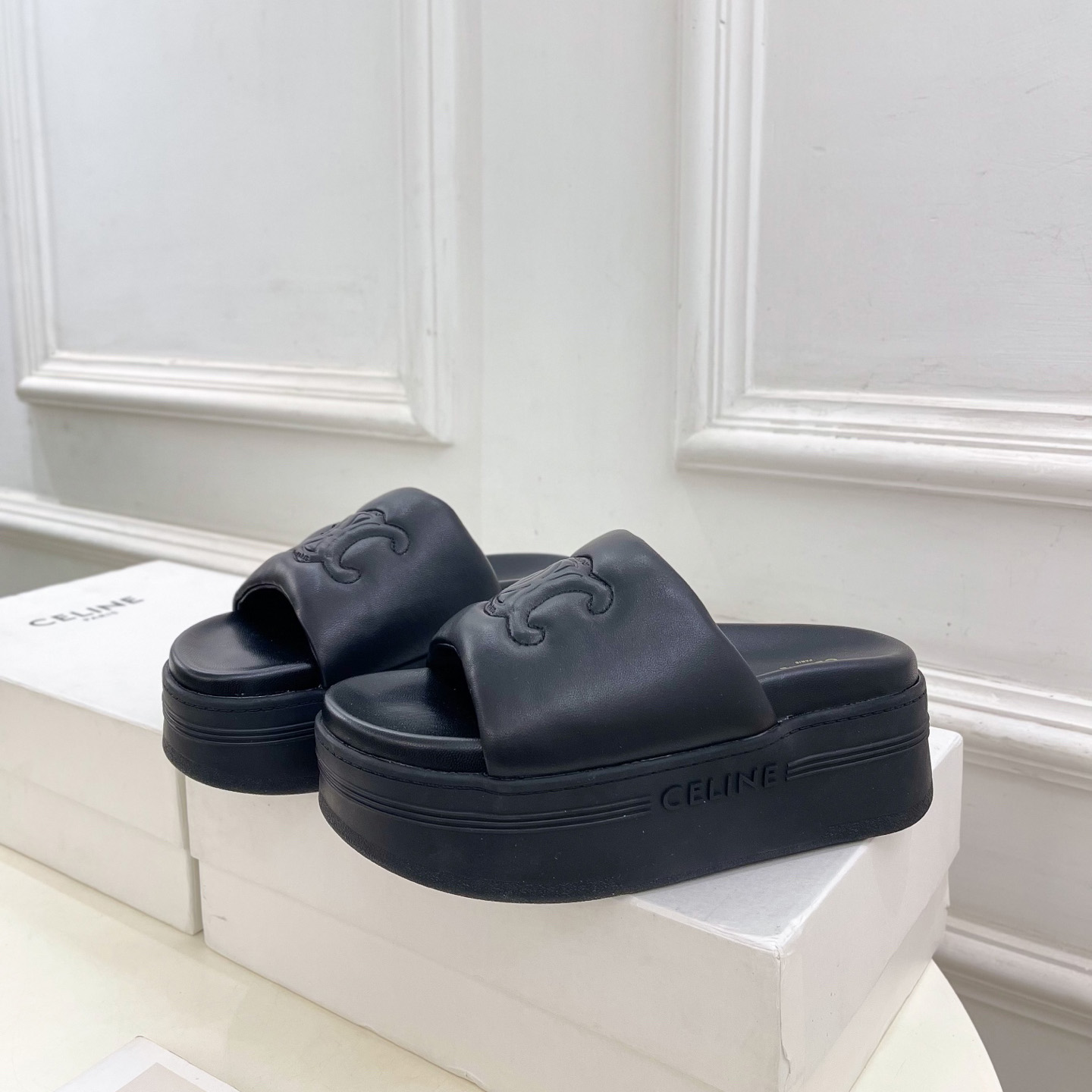 Celine Block Slide With Triomphe In Lambskin - PerfectKickZ