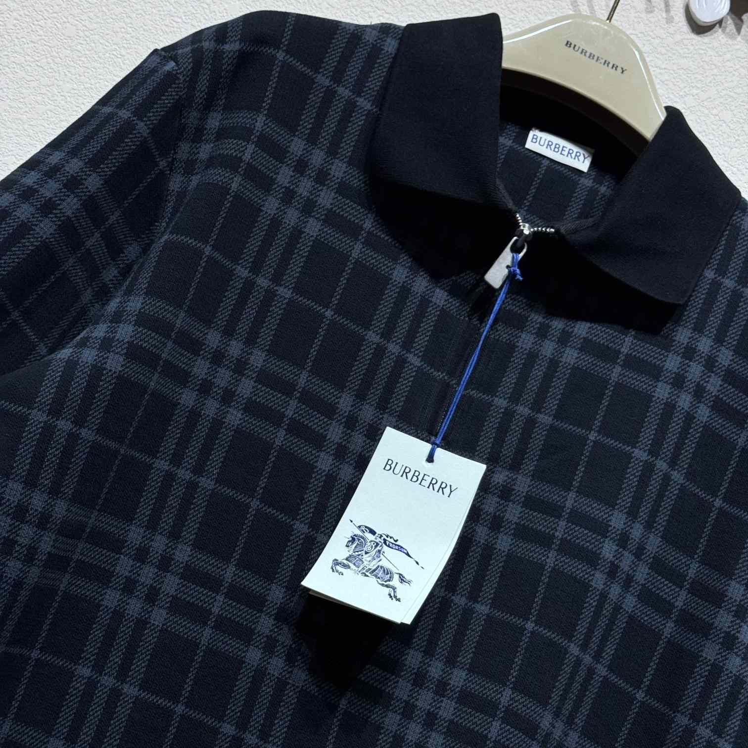 Burberry Navy Check Stretch Cotton Blend Polo - PerfectKickZ