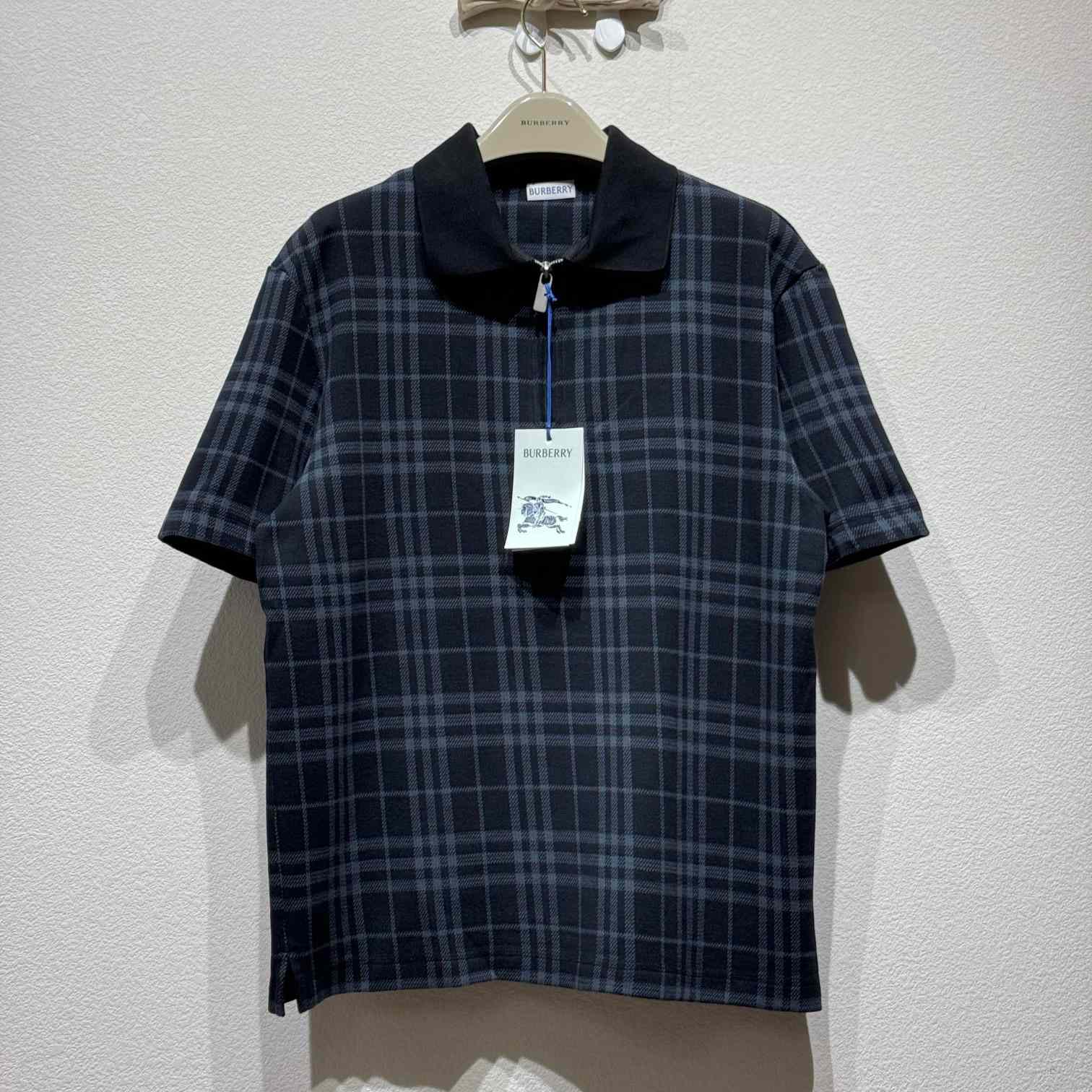 Burberry Navy Check Stretch Cotton Blend Polo - PerfectKickZ