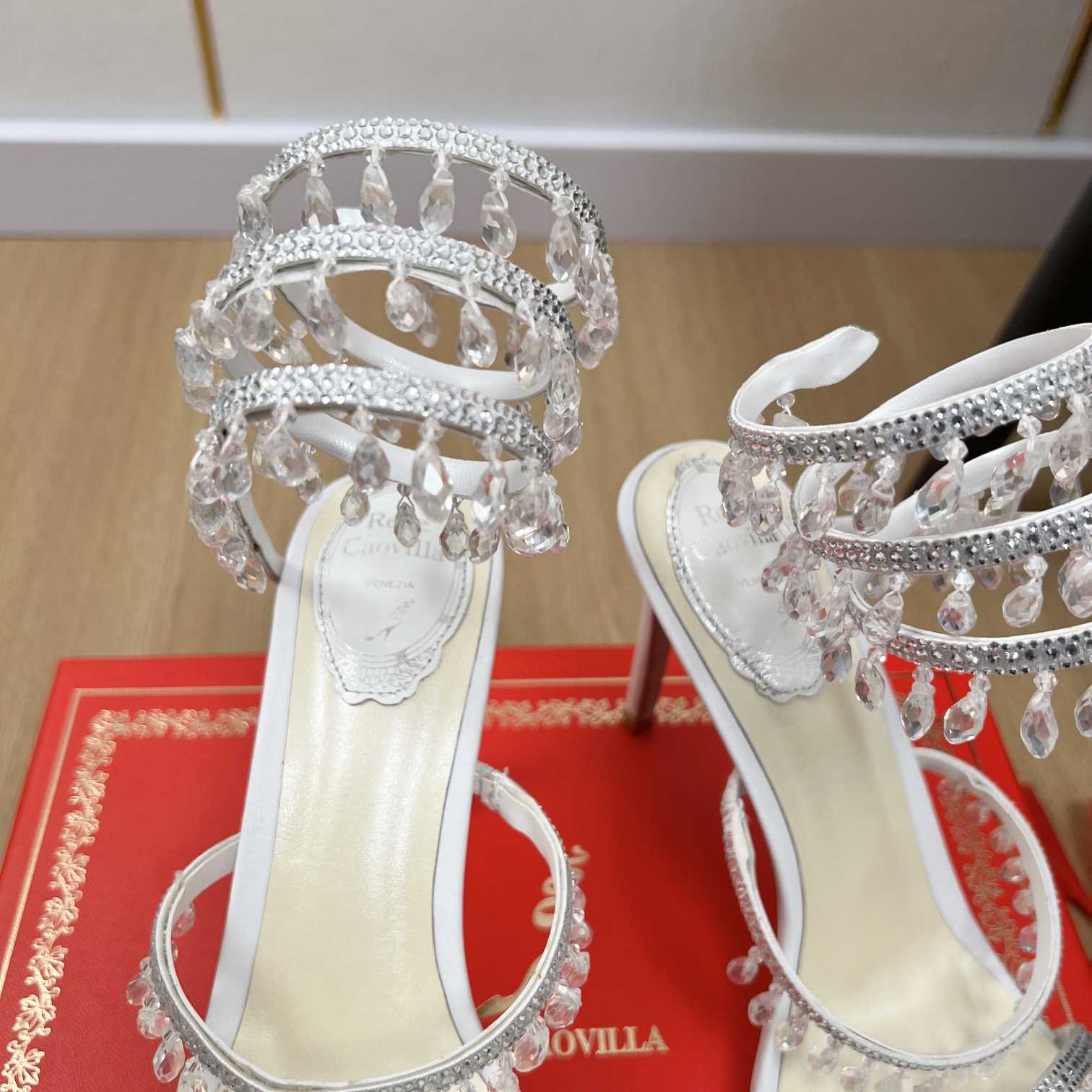 Rene Caovilla Jeweled Chandelier Crystal Teal Sandal  95mm - PerfectKickZ