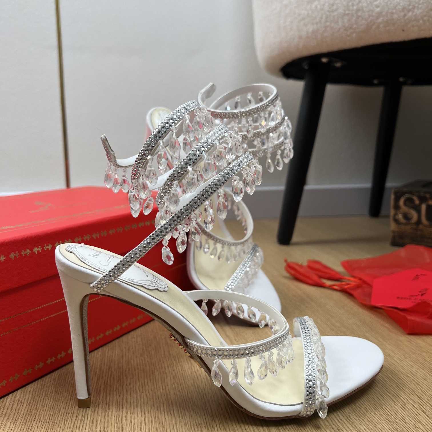 Rene Caovilla Jeweled Chandelier Crystal Teal Sandal  95mm - PerfectKickZ