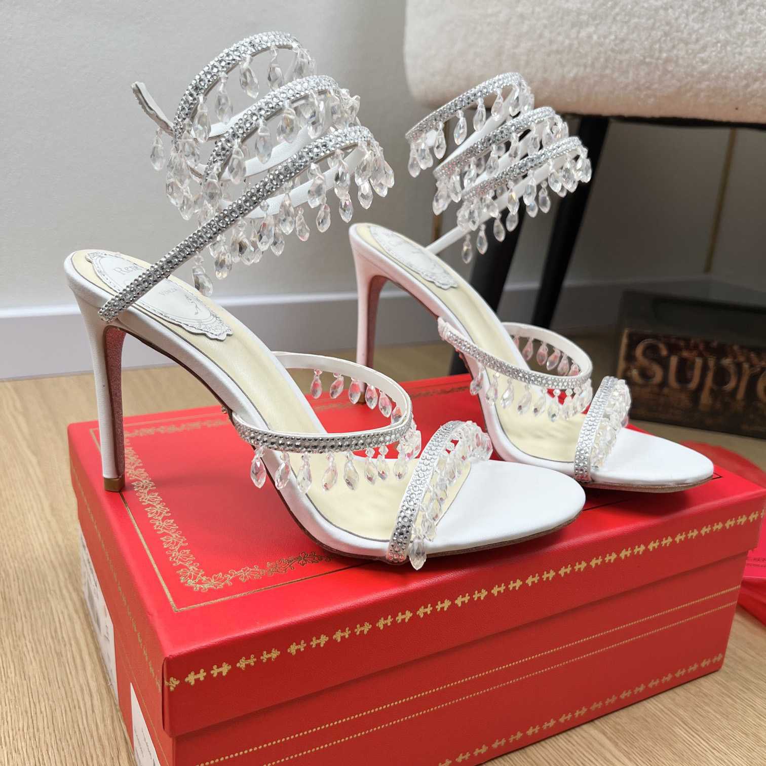 Rene Caovilla Jeweled Chandelier Crystal Teal Sandal  95mm - PerfectKickZ