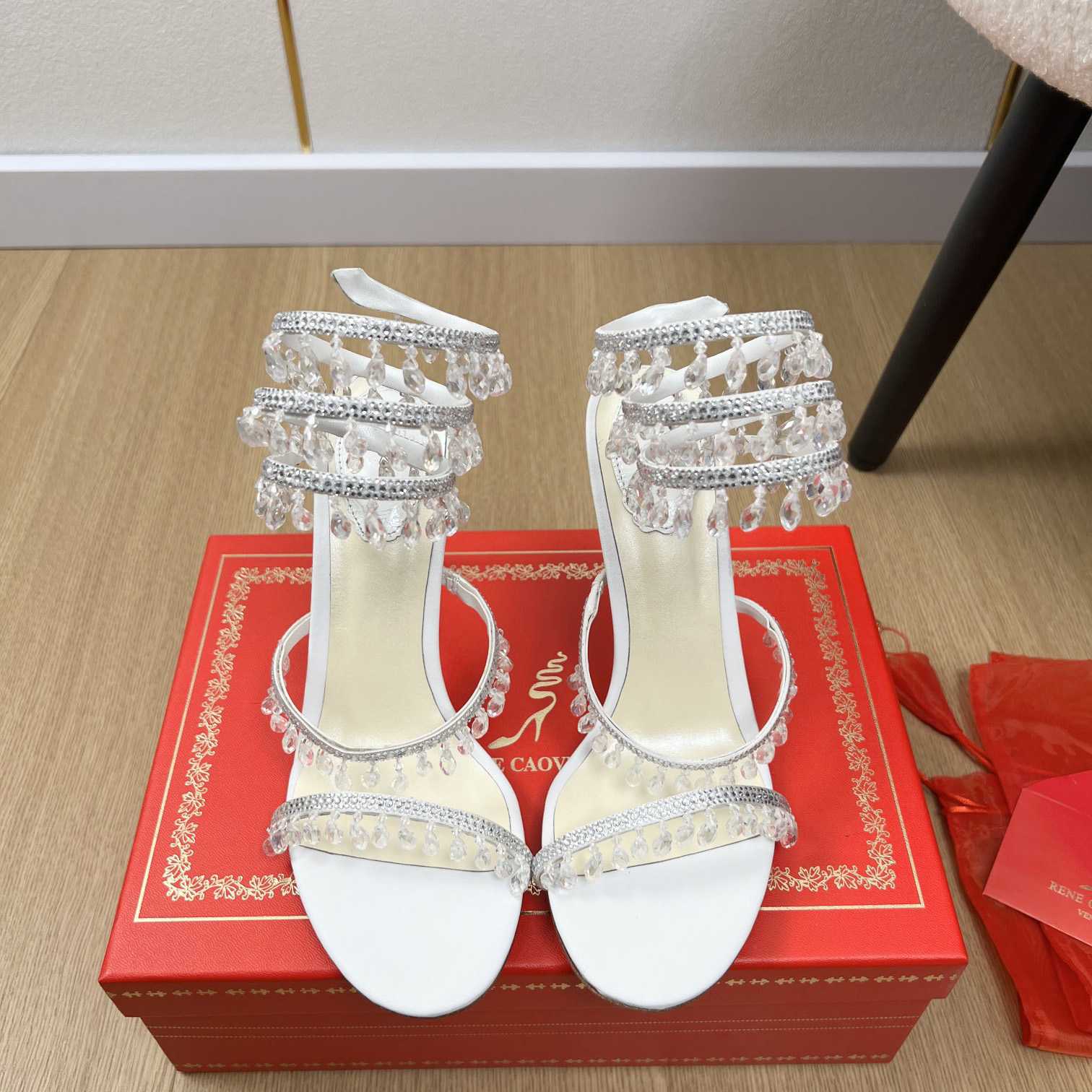 Rene Caovilla Jeweled Chandelier Crystal Teal Sandal  95mm - PerfectKickZ