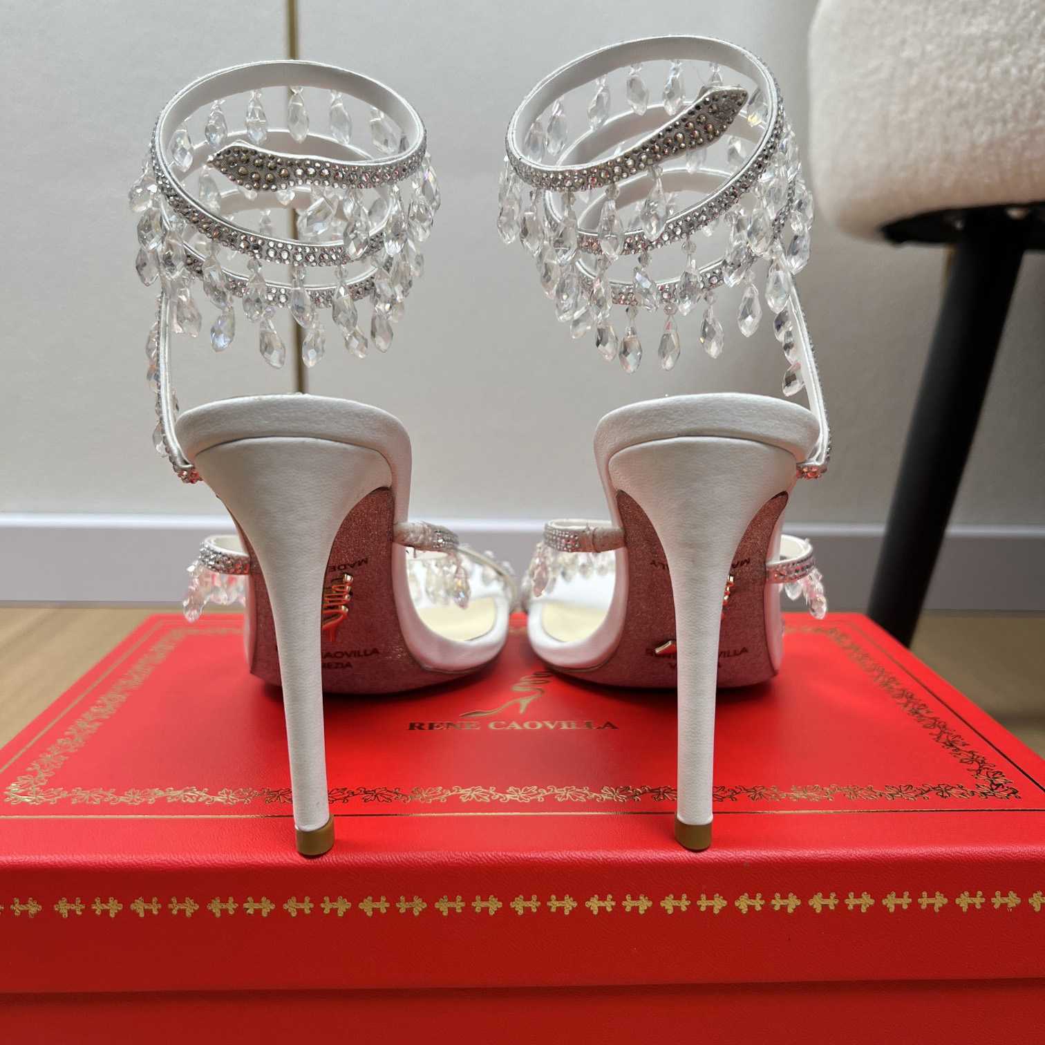 Rene Caovilla Jeweled Chandelier Crystal Teal Sandal  95mm - PerfectKickZ