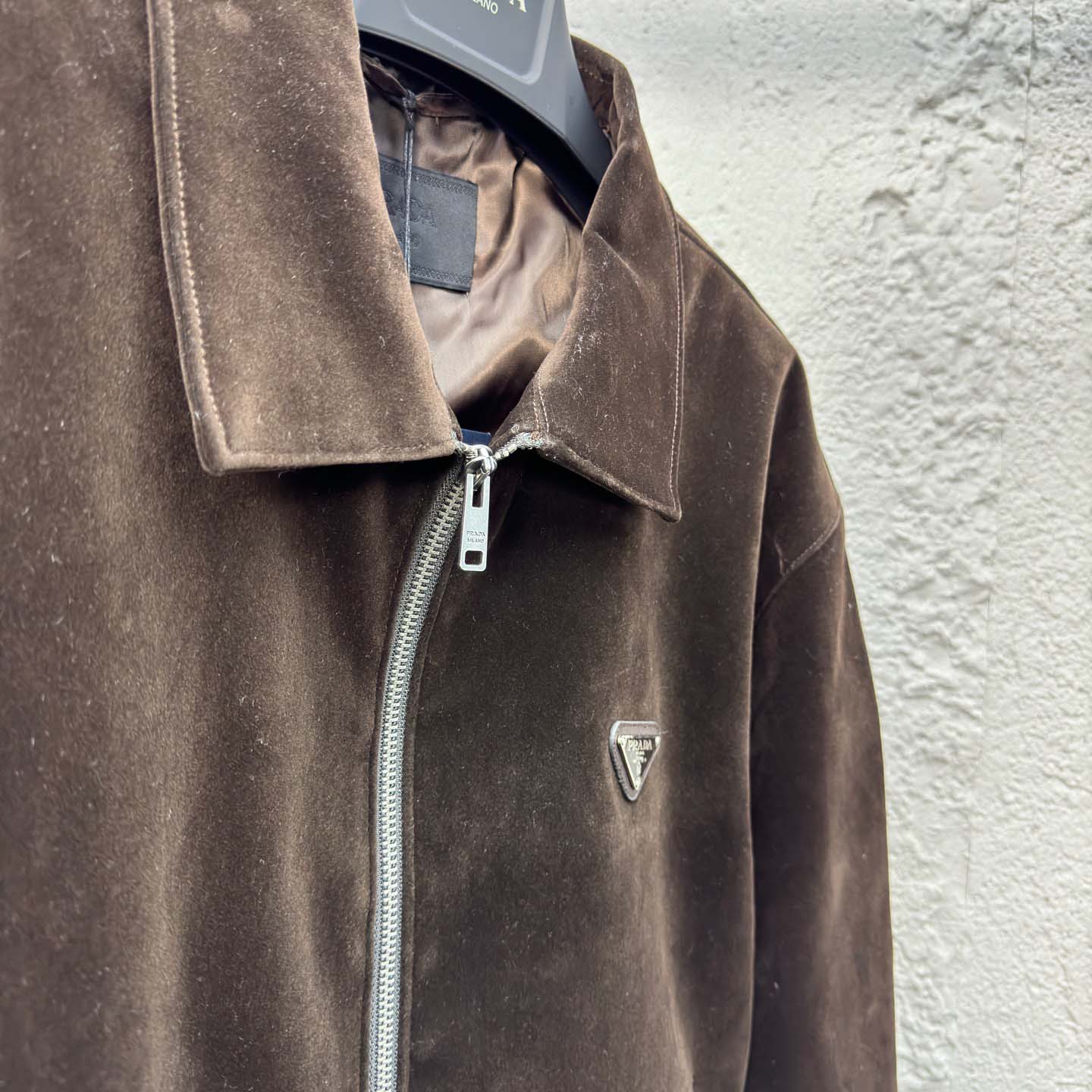 Prada Triangle-logo Velvet Blouson Jacket - PerfectKickZ