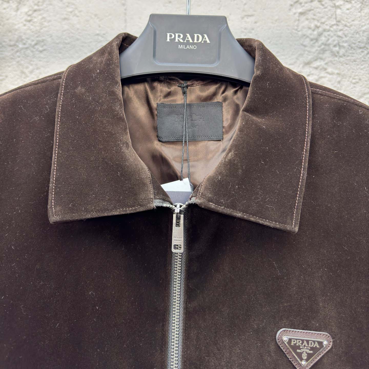 Prada Triangle-logo Velvet Blouson Jacket - PerfectKickZ