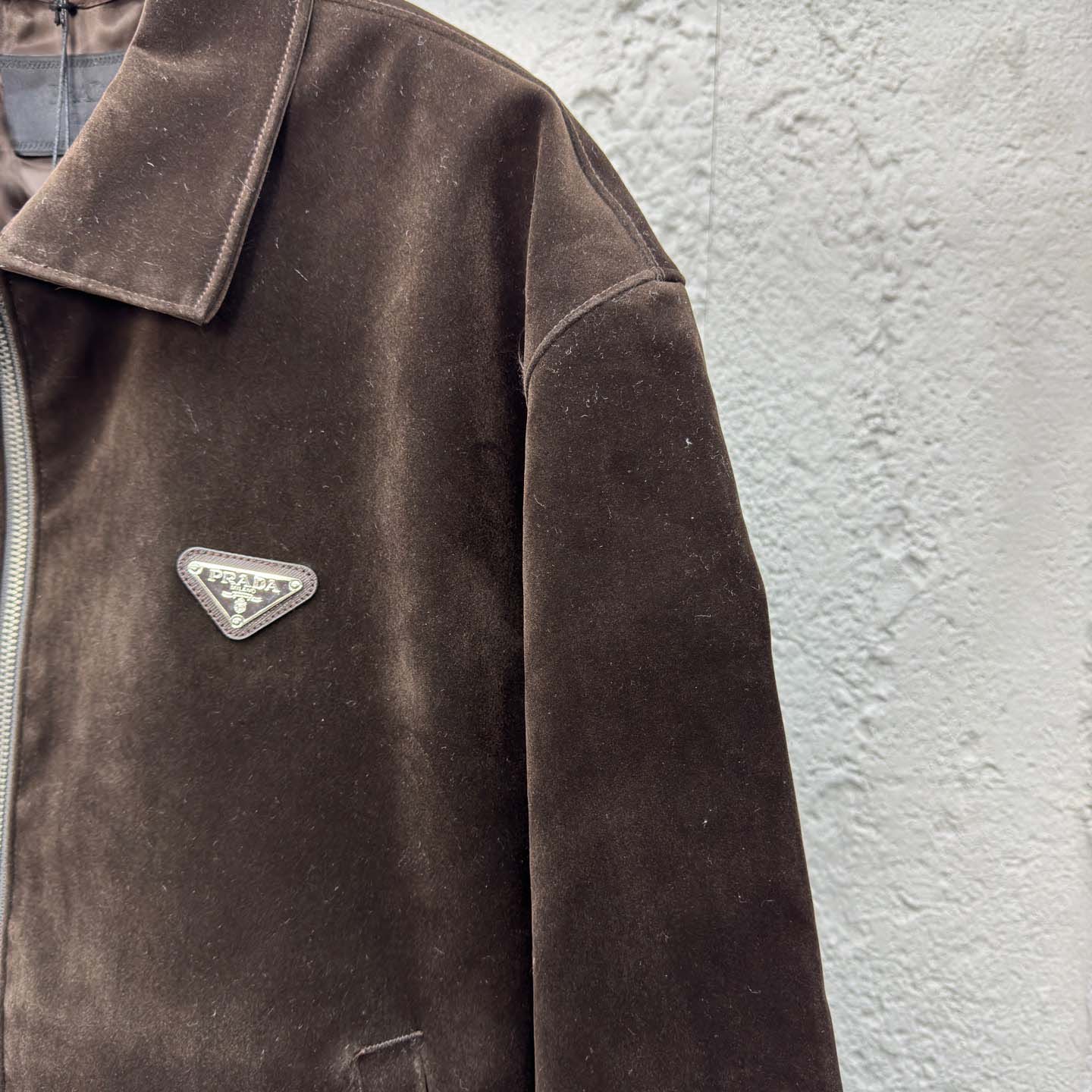 Prada Triangle-logo Velvet Blouson Jacket - PerfectKickZ