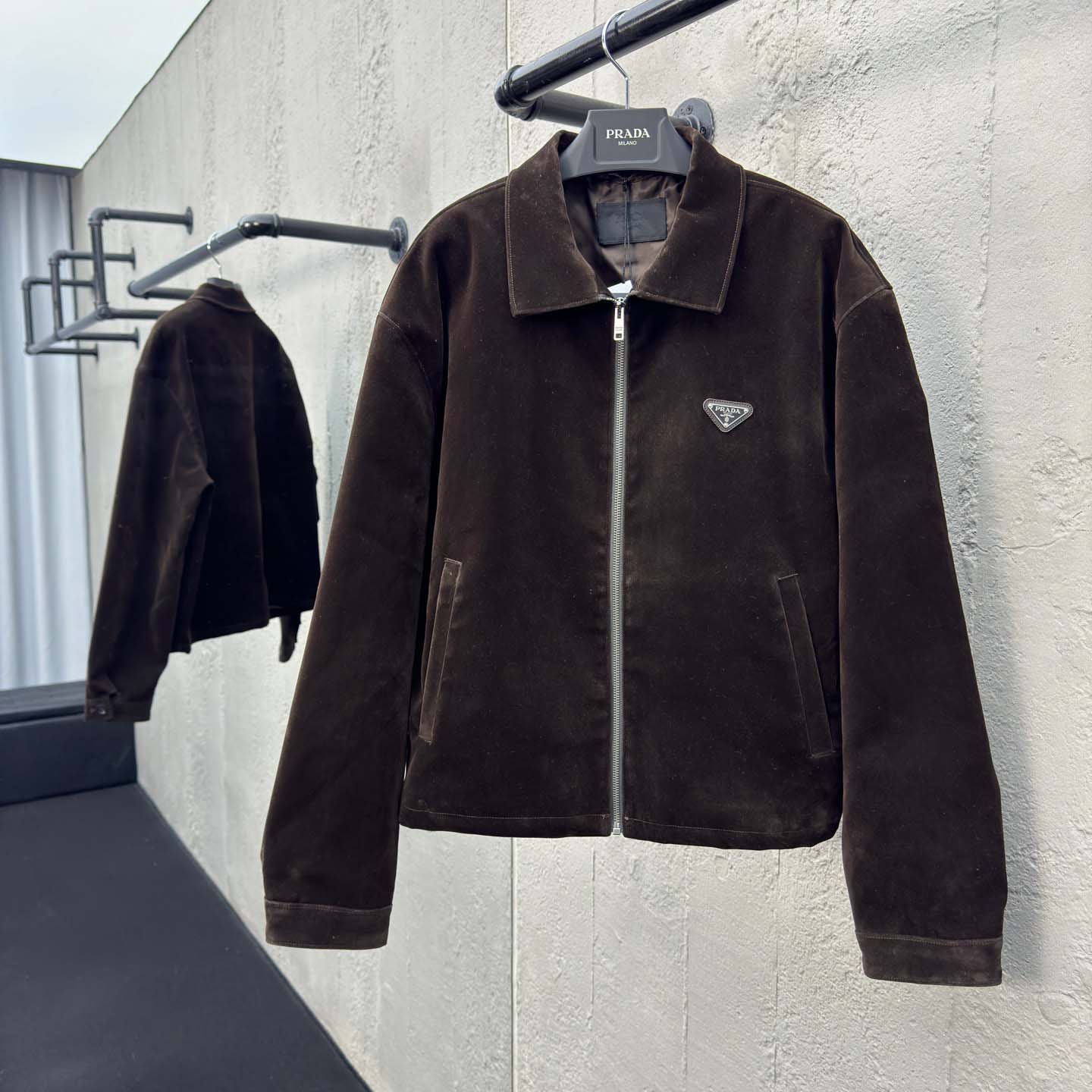 Prada Triangle-logo Velvet Blouson Jacket - PerfectKickZ