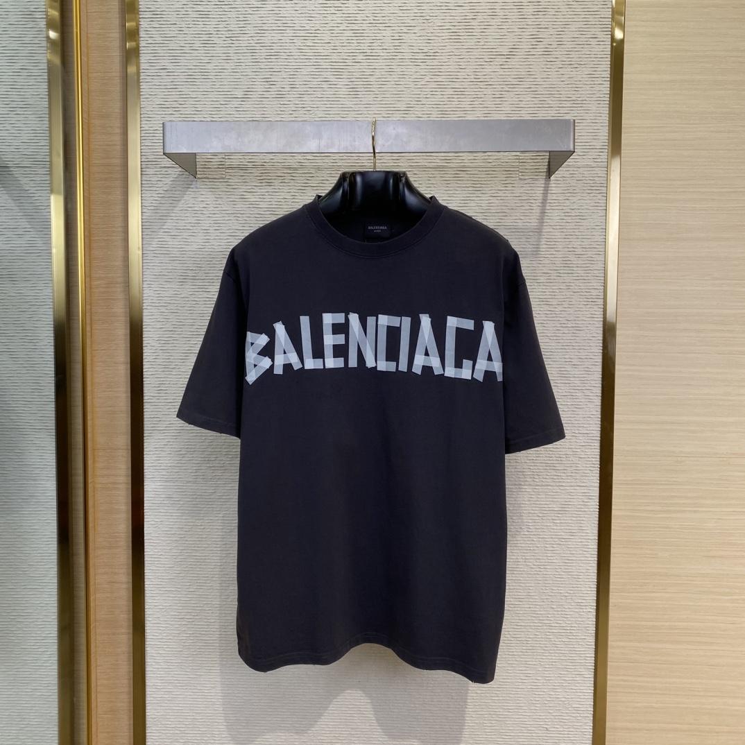 Balenciaga New Tape Type TR T-Shirt Medium Fit In Faded Washed Black