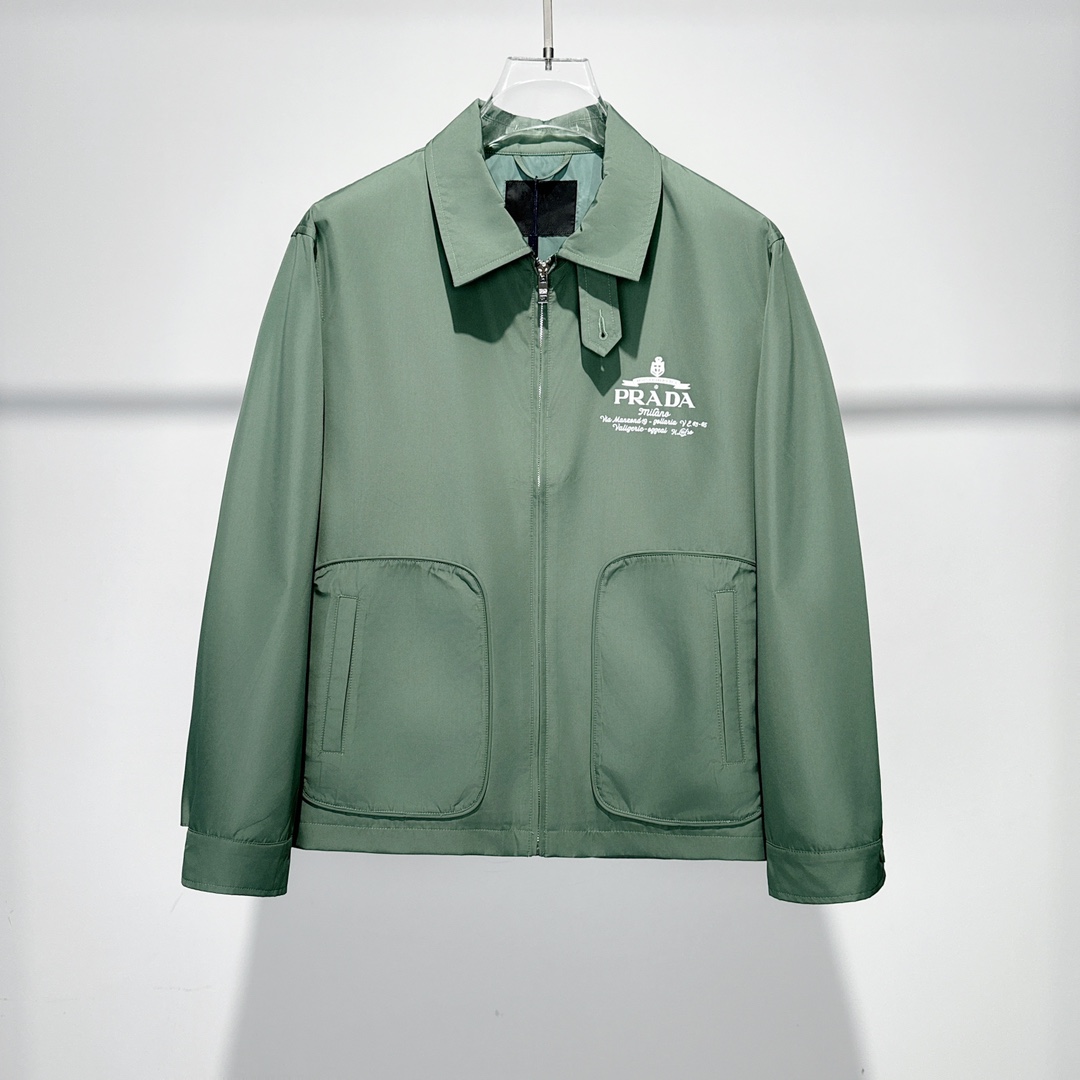 Prada Logo Print Zip Jacket Green - PerfectKickZ