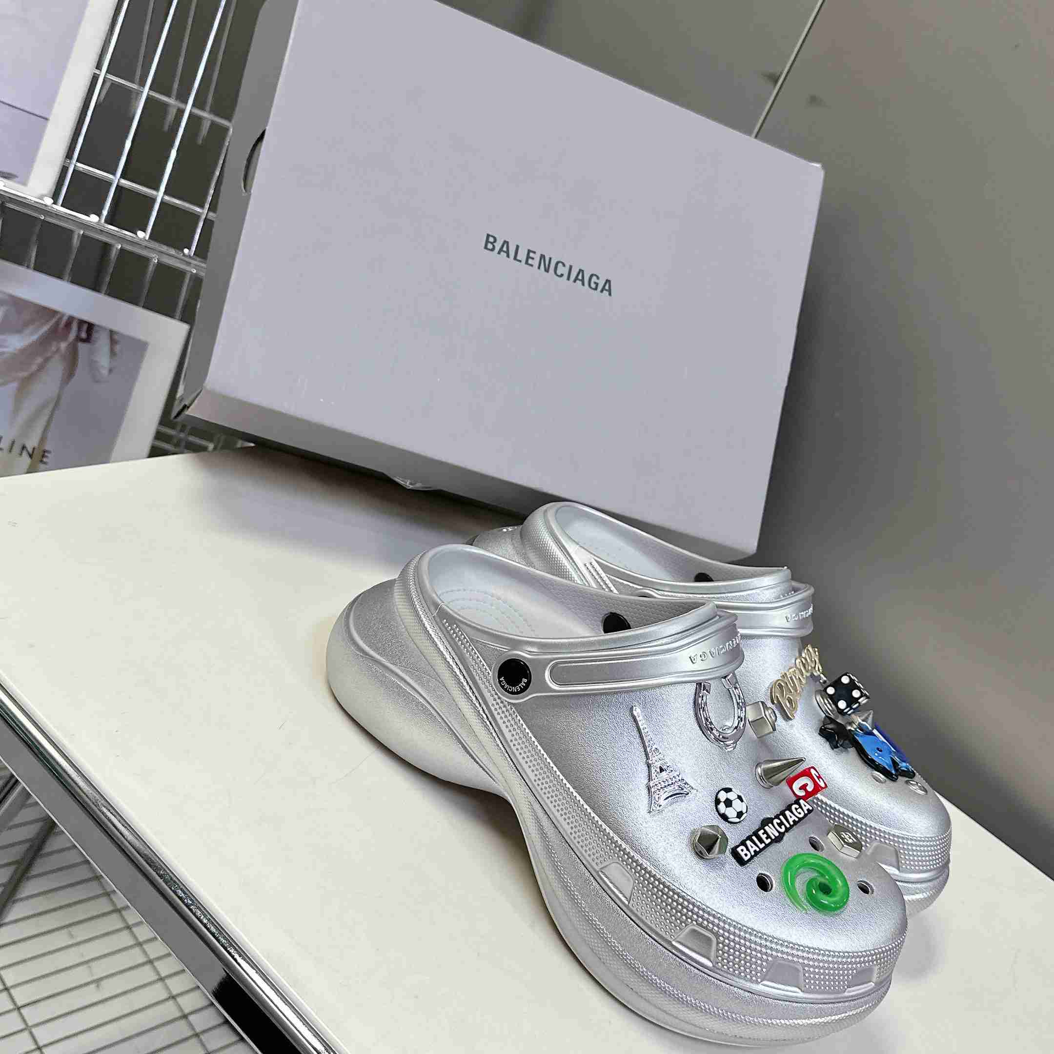 Balenciaga Crocs™ Mule In Silver - PerfectKickZ