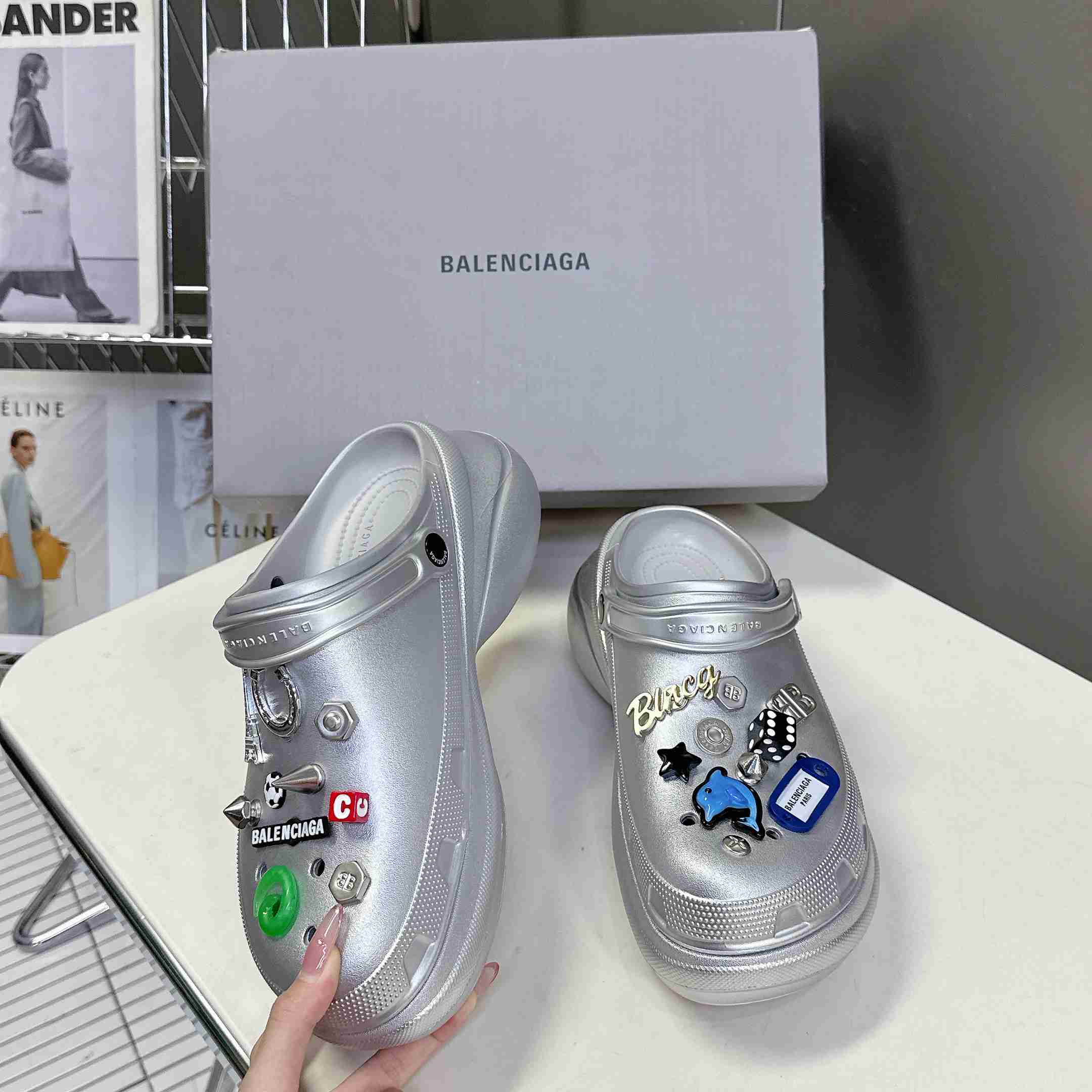 Balenciaga Crocs™ Mule In Silver - PerfectKickZ