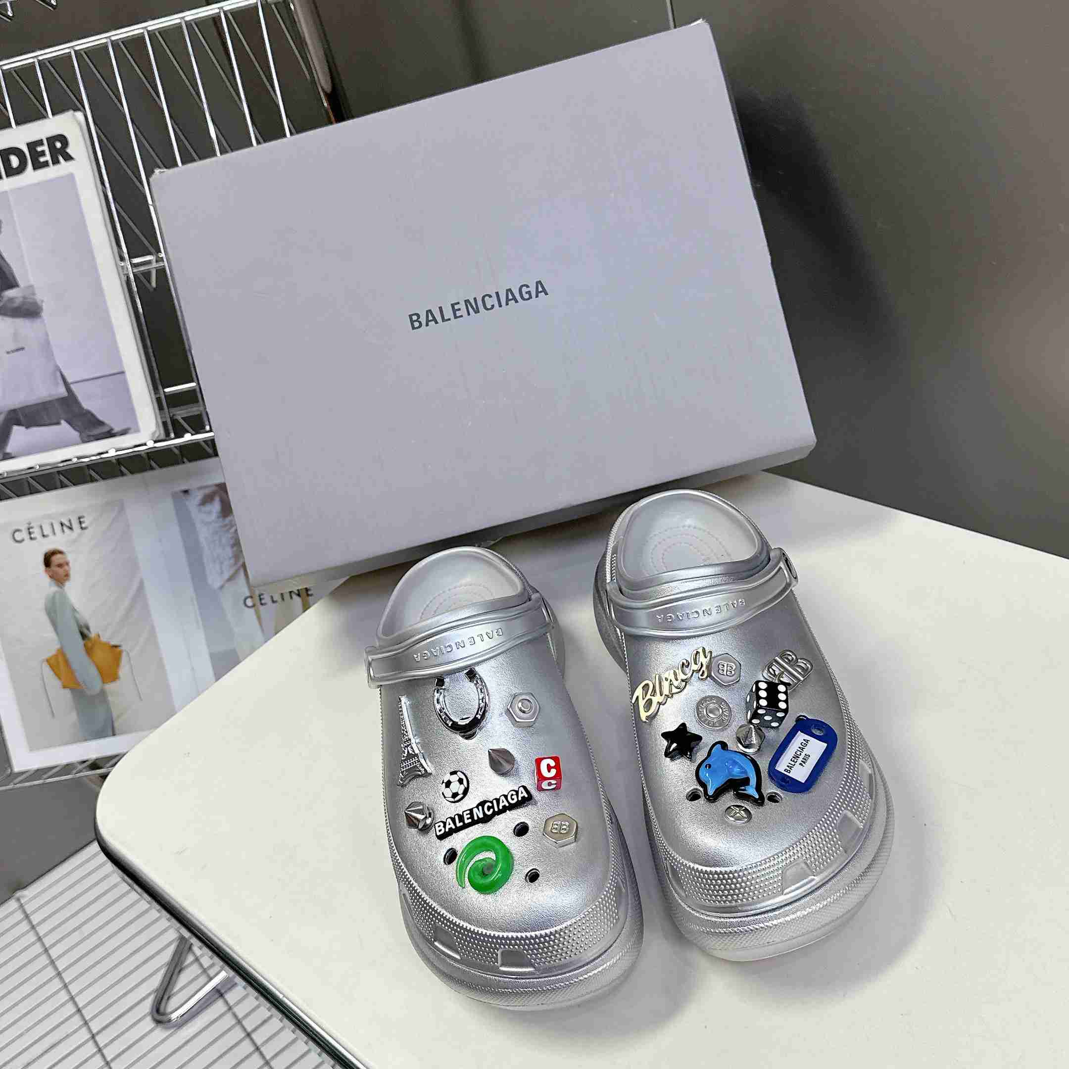 Balenciaga Crocs™ Mule In Silver - PerfectKickZ