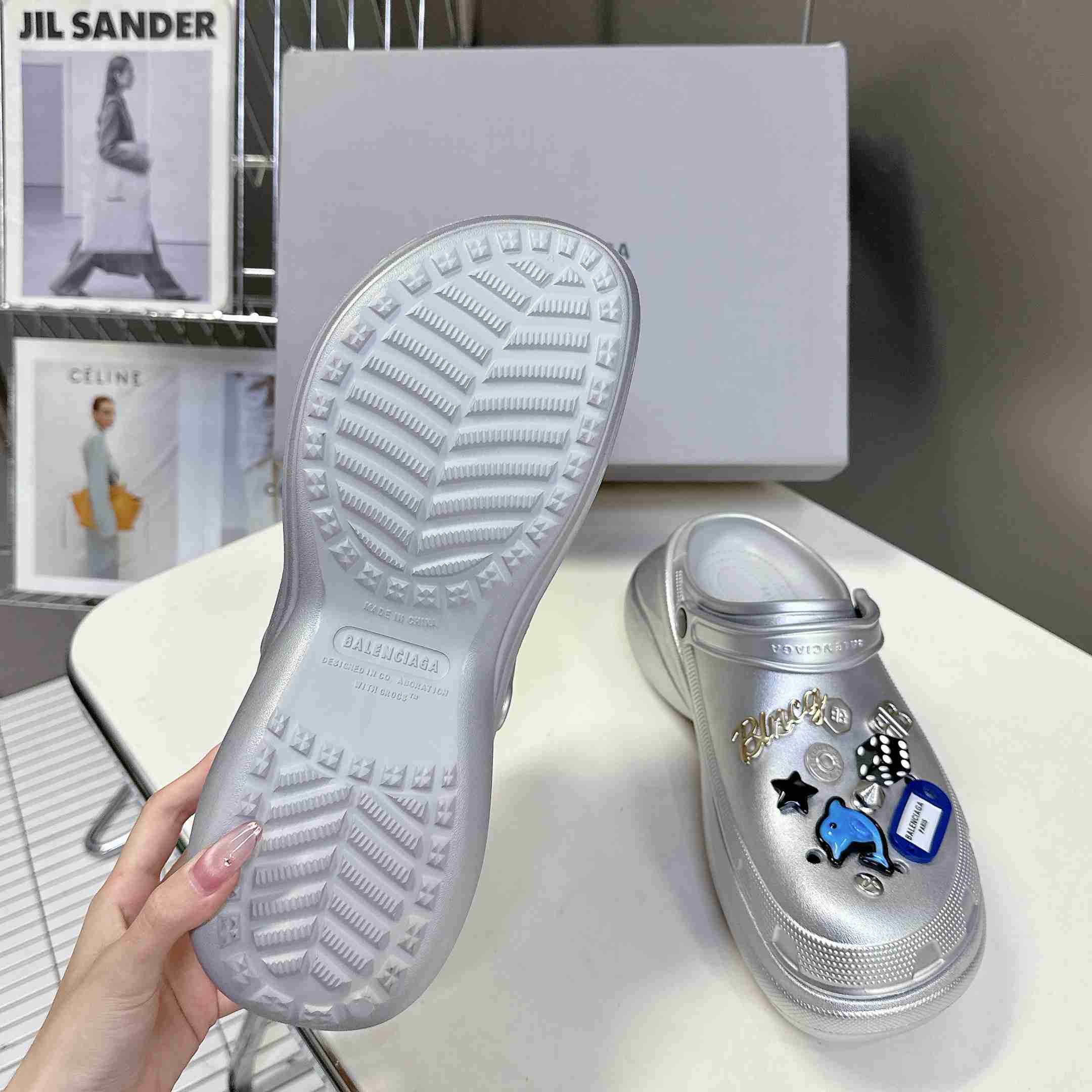 Balenciaga Crocs™ Mule In Silver - PerfectKickZ