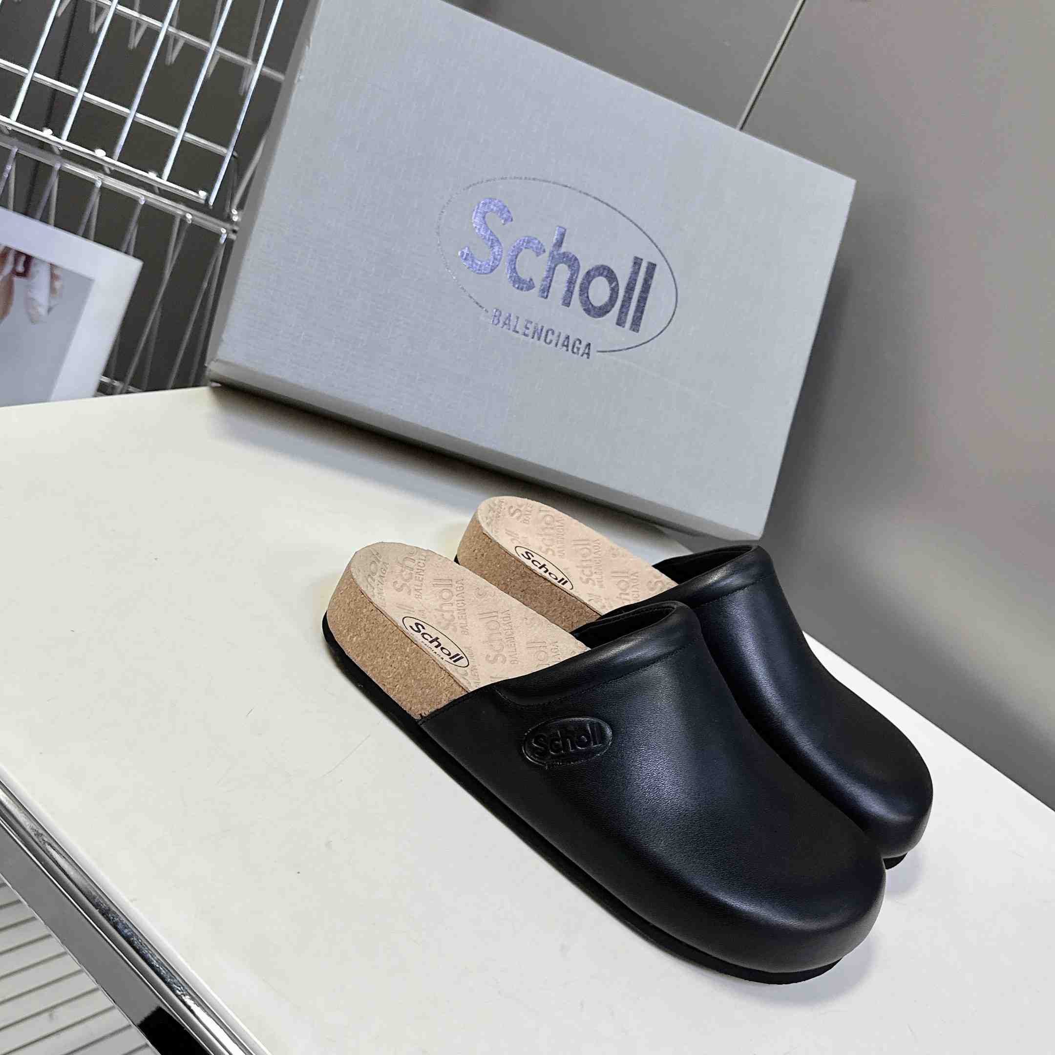 Balenciaga Scholl Flat Mule In Black - PerfectKickZ