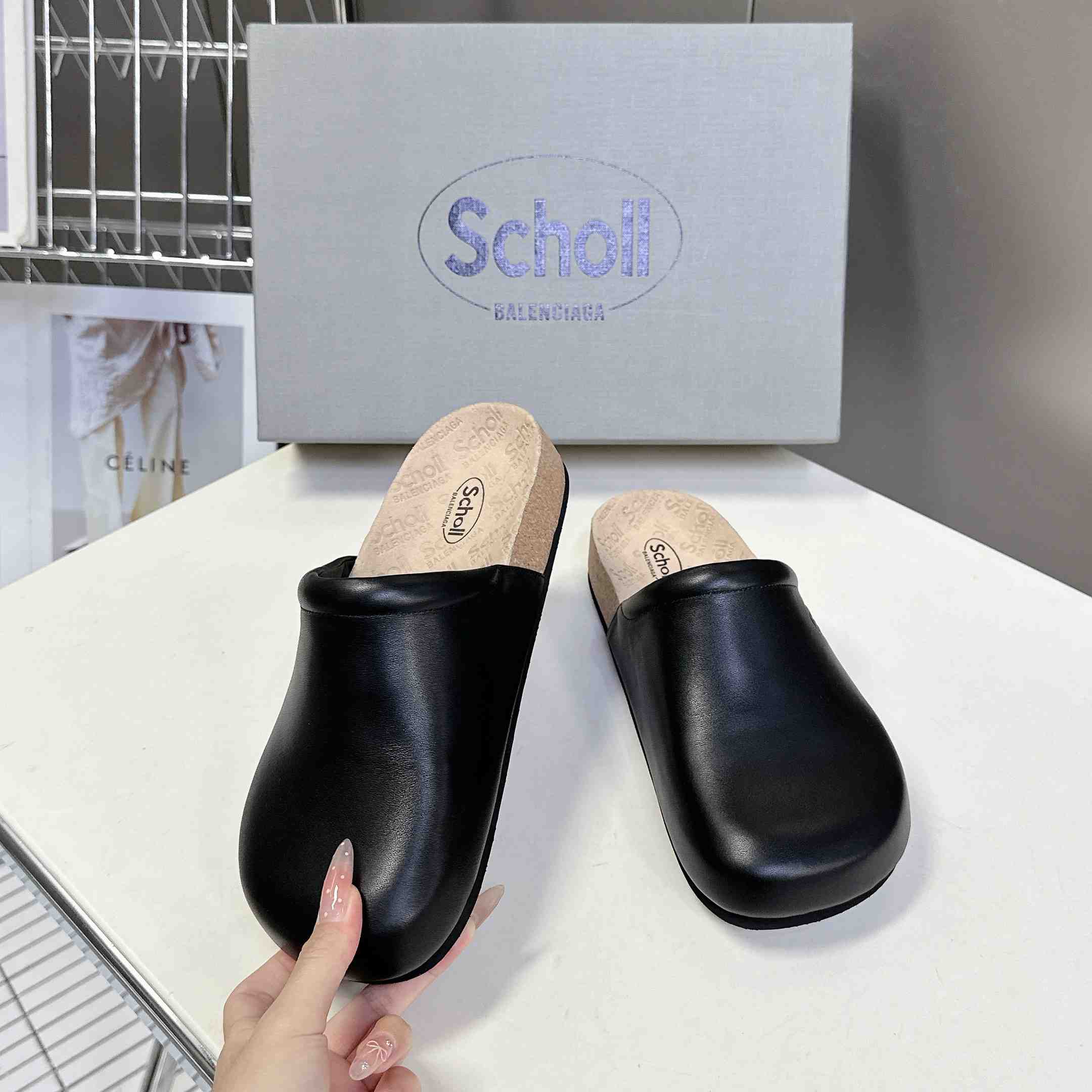 Balenciaga Scholl Flat Mule In Black - PerfectKickZ