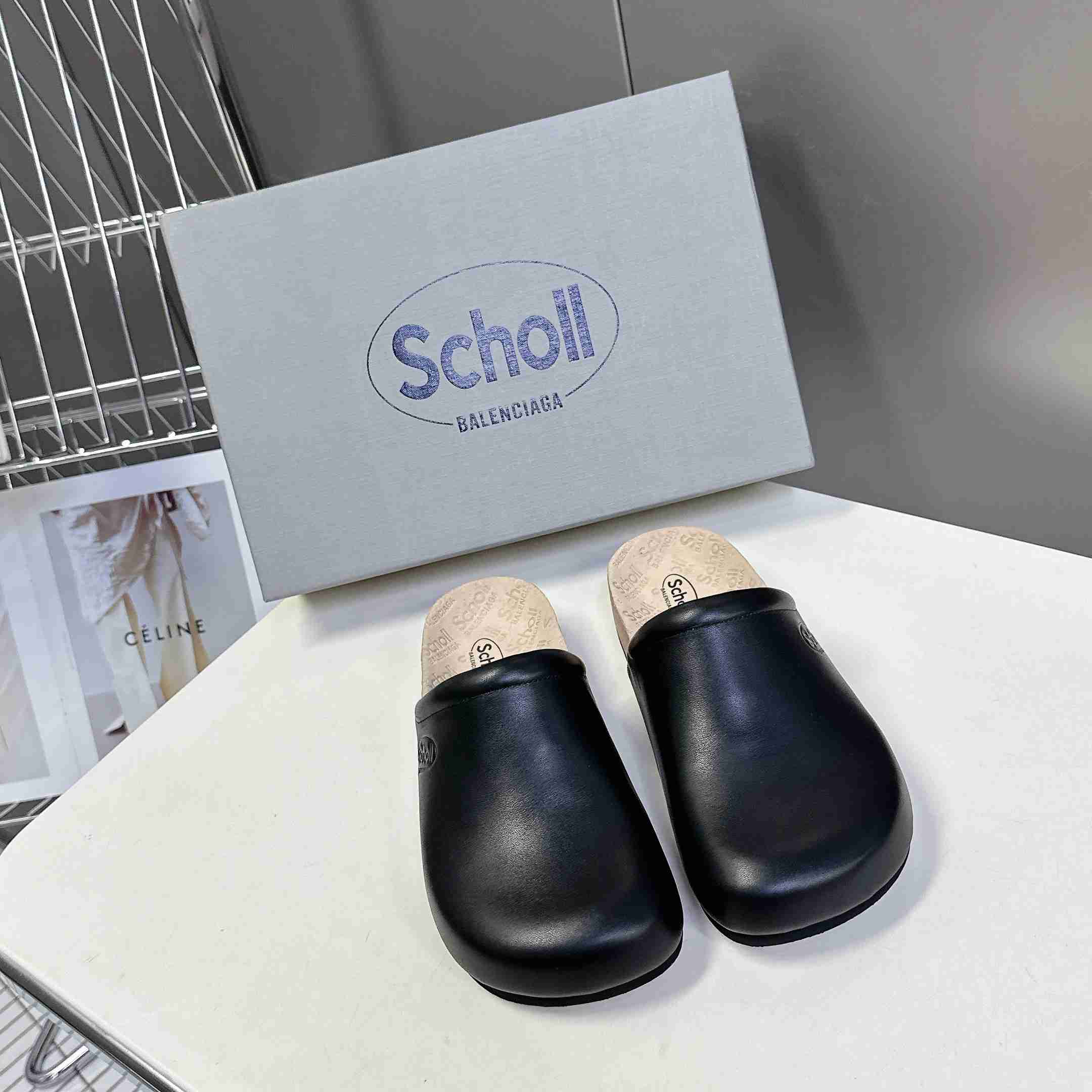 Balenciaga Scholl Flat Mule In Black - PerfectKickZ