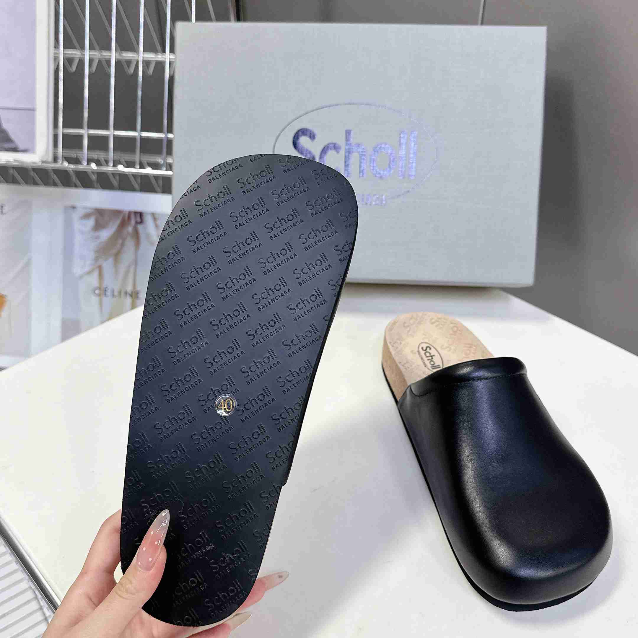 Balenciaga Scholl Flat Mule In Black - PerfectKickZ