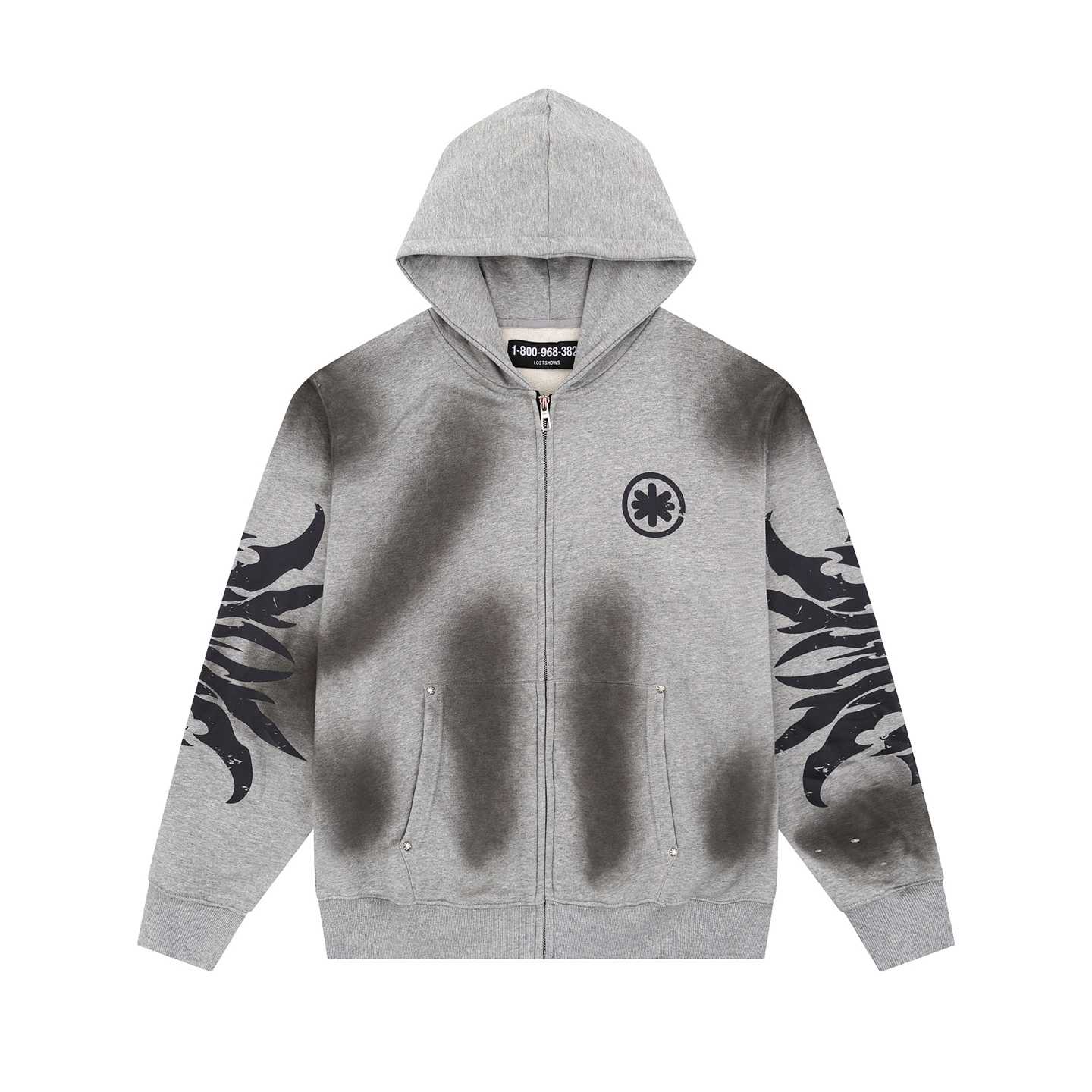 LostShdws Complex Con Exclusive Acid Wash Zip Up Hoodie Grey - PerfectKickZ