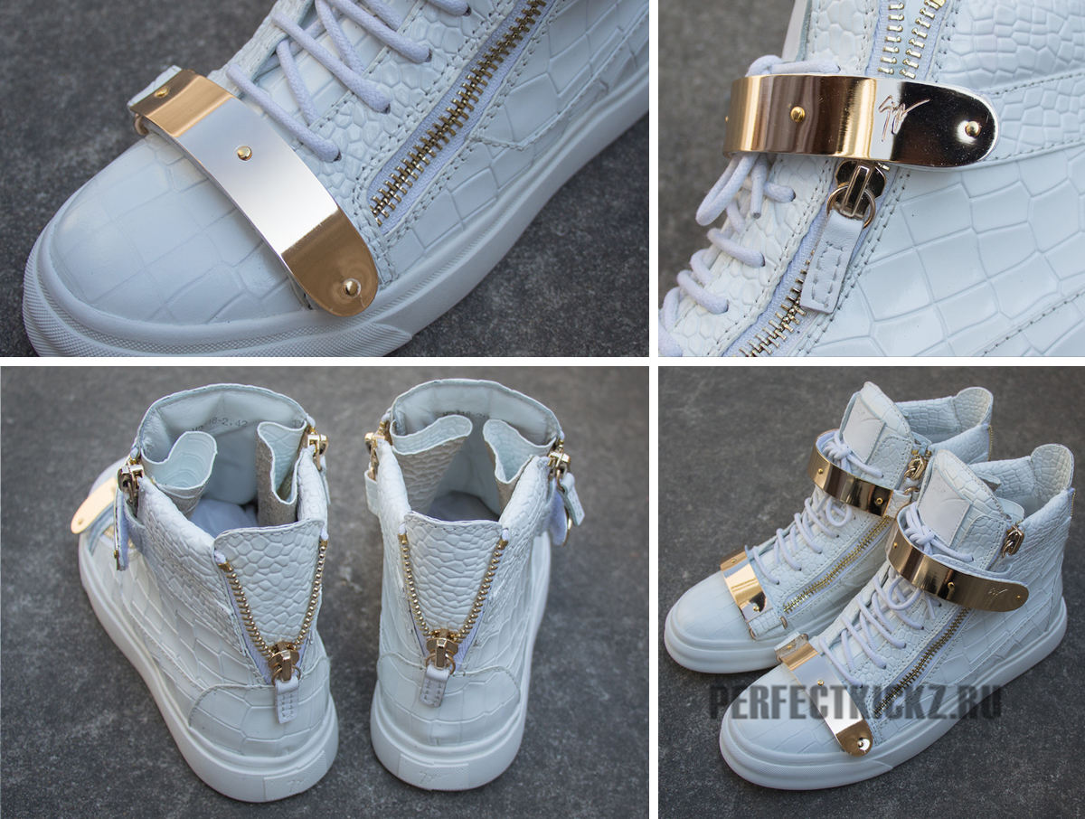 Mens Giuseppe Zanotti Croc White high top Lace up Crocodile Kanye shoes Sneakers